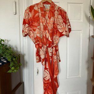 silk vintage floral wrap blouse